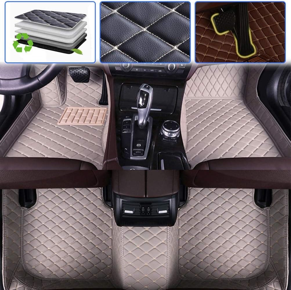 Beige Leather Waterproof Full Coverage Car Floor Mats N5952