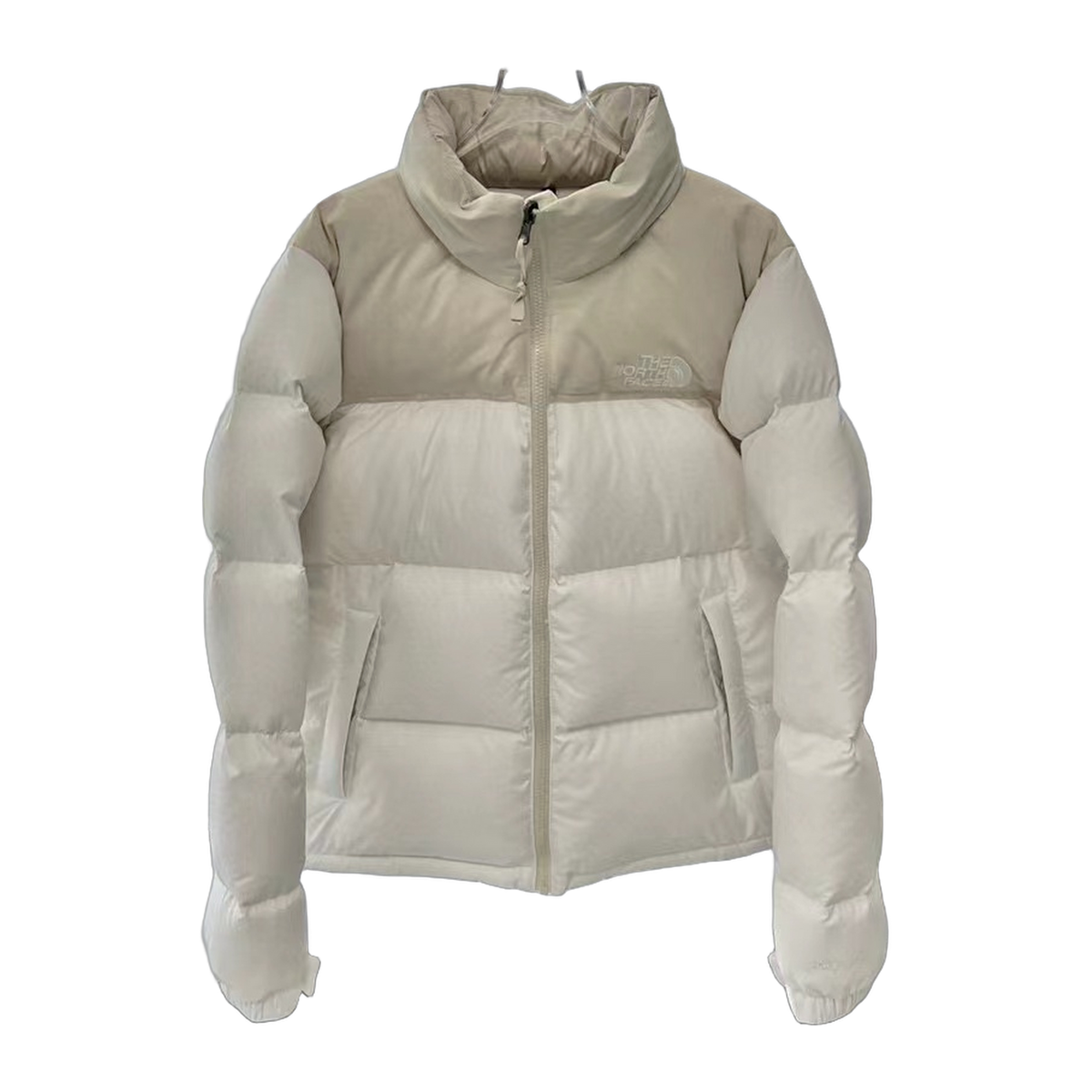 The North Face Stand-Collar Cropped Puffer Jacket in Cream