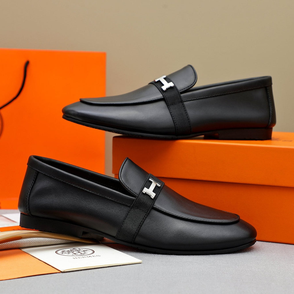 Hermès Black H-Hardware Slip-On Loafers