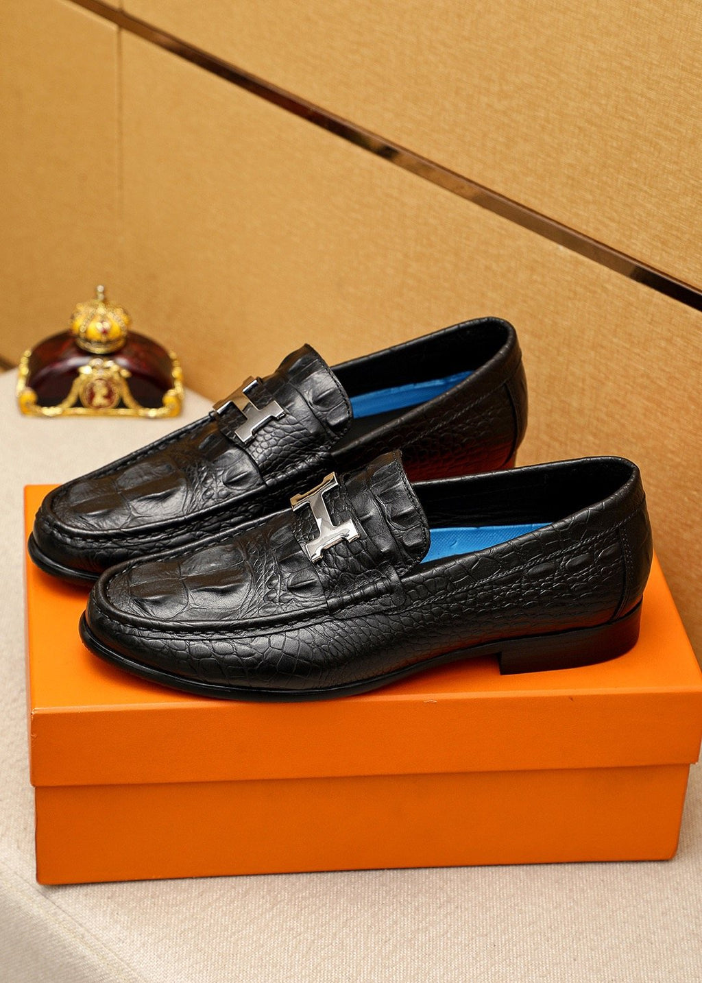 Hermès Textured Metal-Hardware Loafers